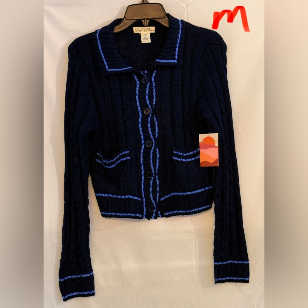 Elegant Navy Cardigan with Blue Trim